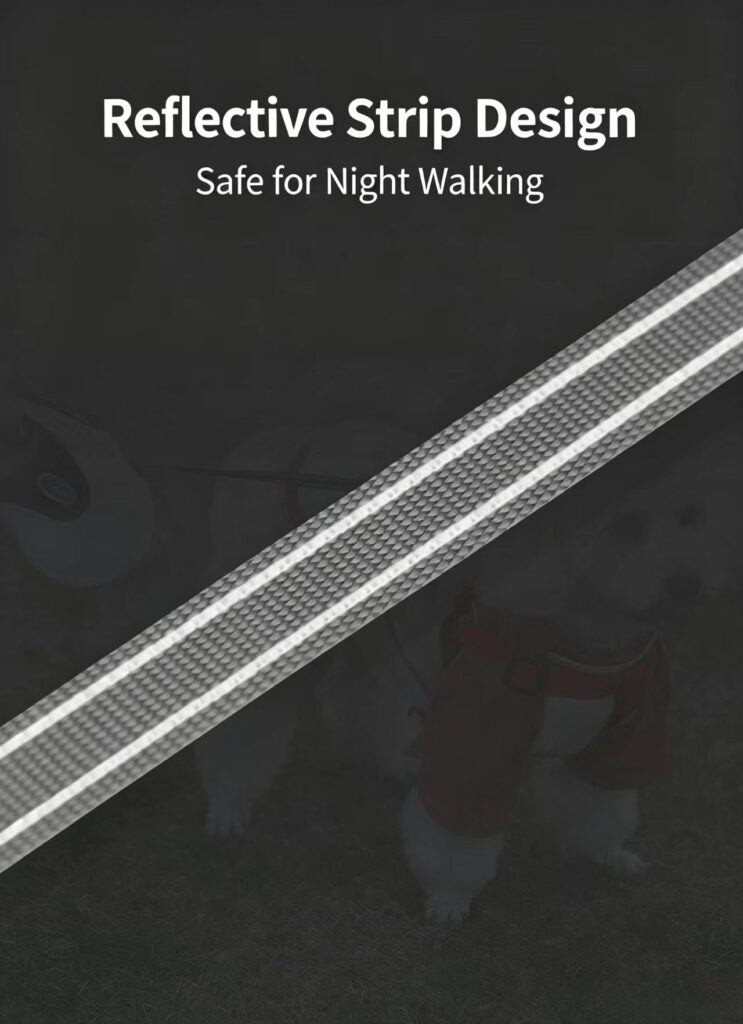 Retractable dog leash with reflective strip design, safe for night walking