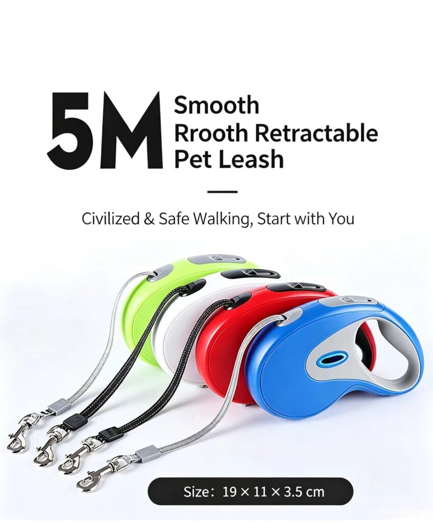 5M smooth retractable pet leash, multiple colors optional, automatic dog walking leash
