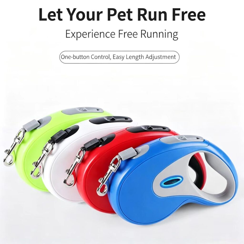 Multicolor retractable dog leash with night reflective, one button secure lock for pet walking