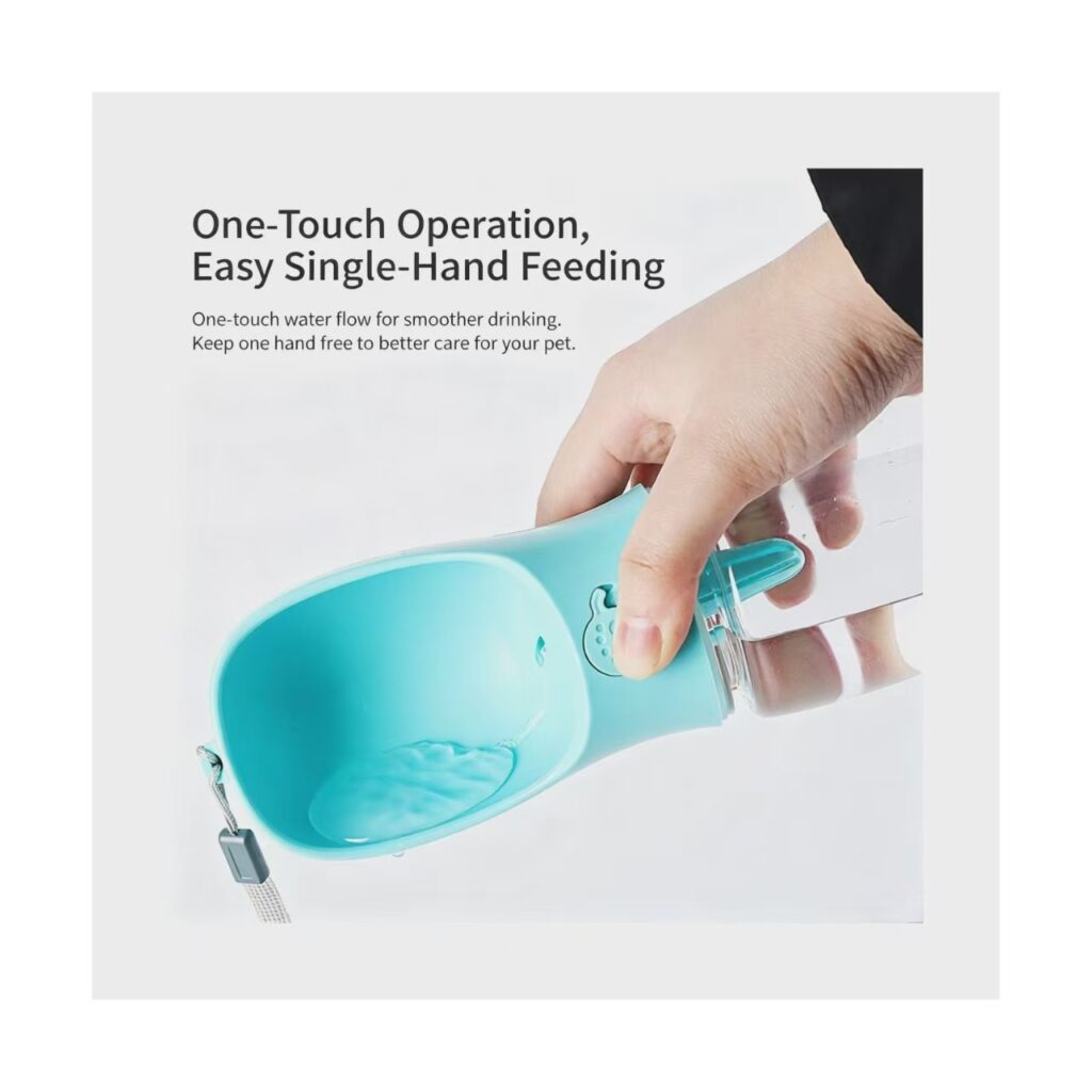 One touch pet water bottle, single hand operation dog drinking cup