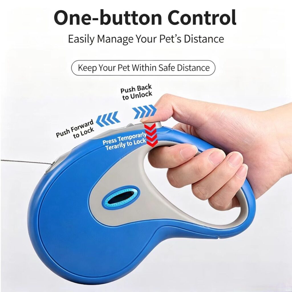 One-button lock control retractable pet leash