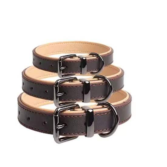 Stacked adjustable leather dog collars, multi-size durable pet collars for wholesale