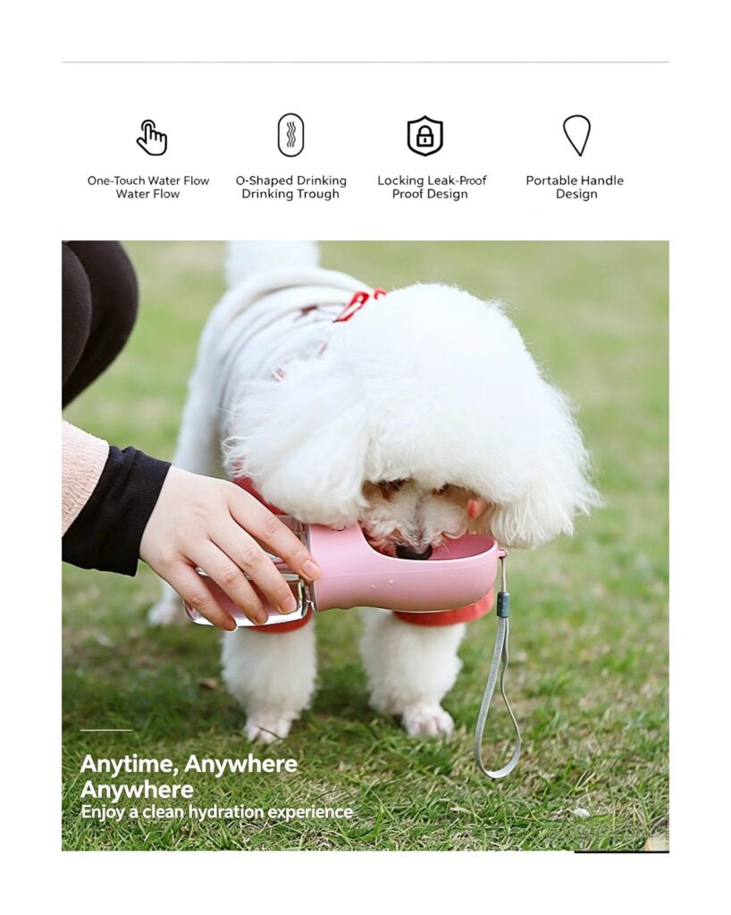 Outdoor dog drinking water bottle with one touch flow and leakproof lock