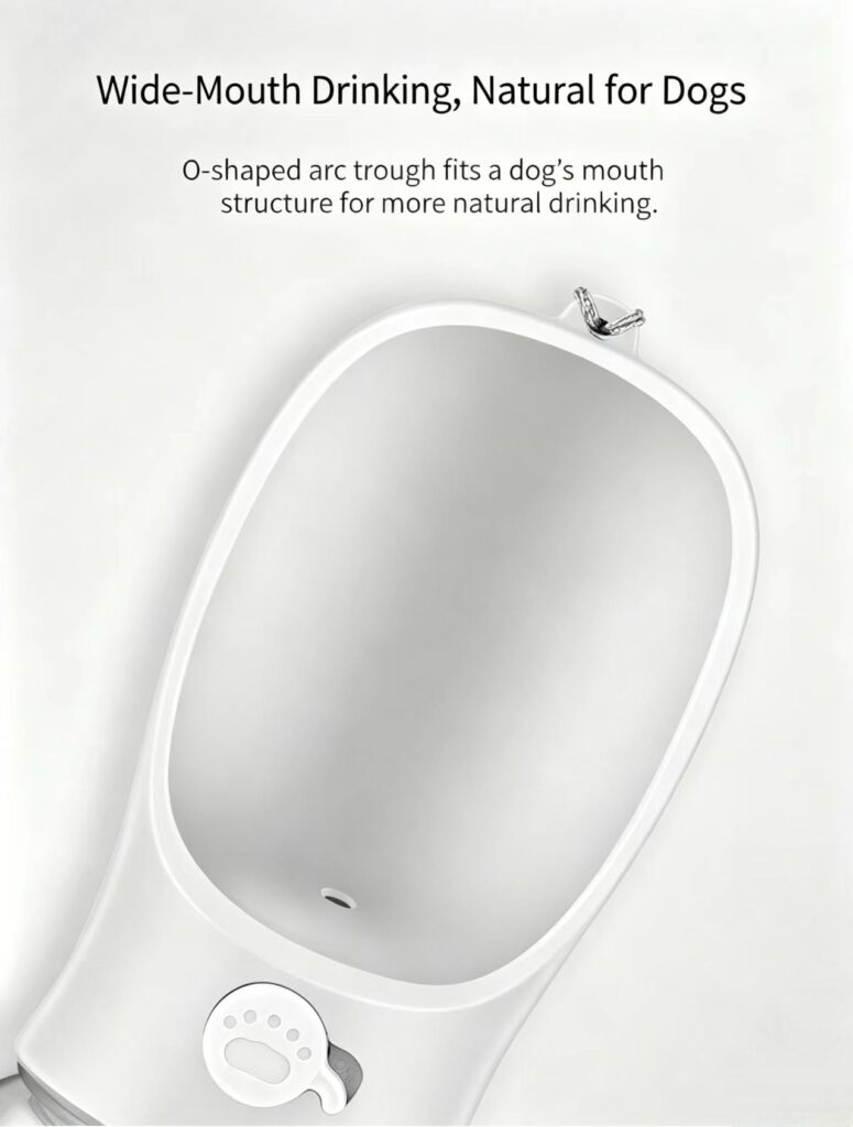 Wide mouth dog water drinking trough, O-shape arc bowl for natural pet drinking