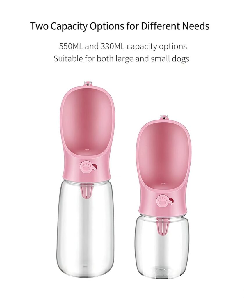 Portable dog water bottle 330ml & 550ml for small and large breeds